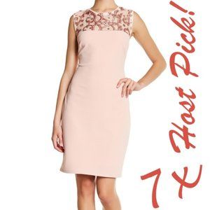 HP x7🎉MARINA Petite 14 New Sequin Mesh Embroidered Top DRESS Sheath BLUSH Hot🔥